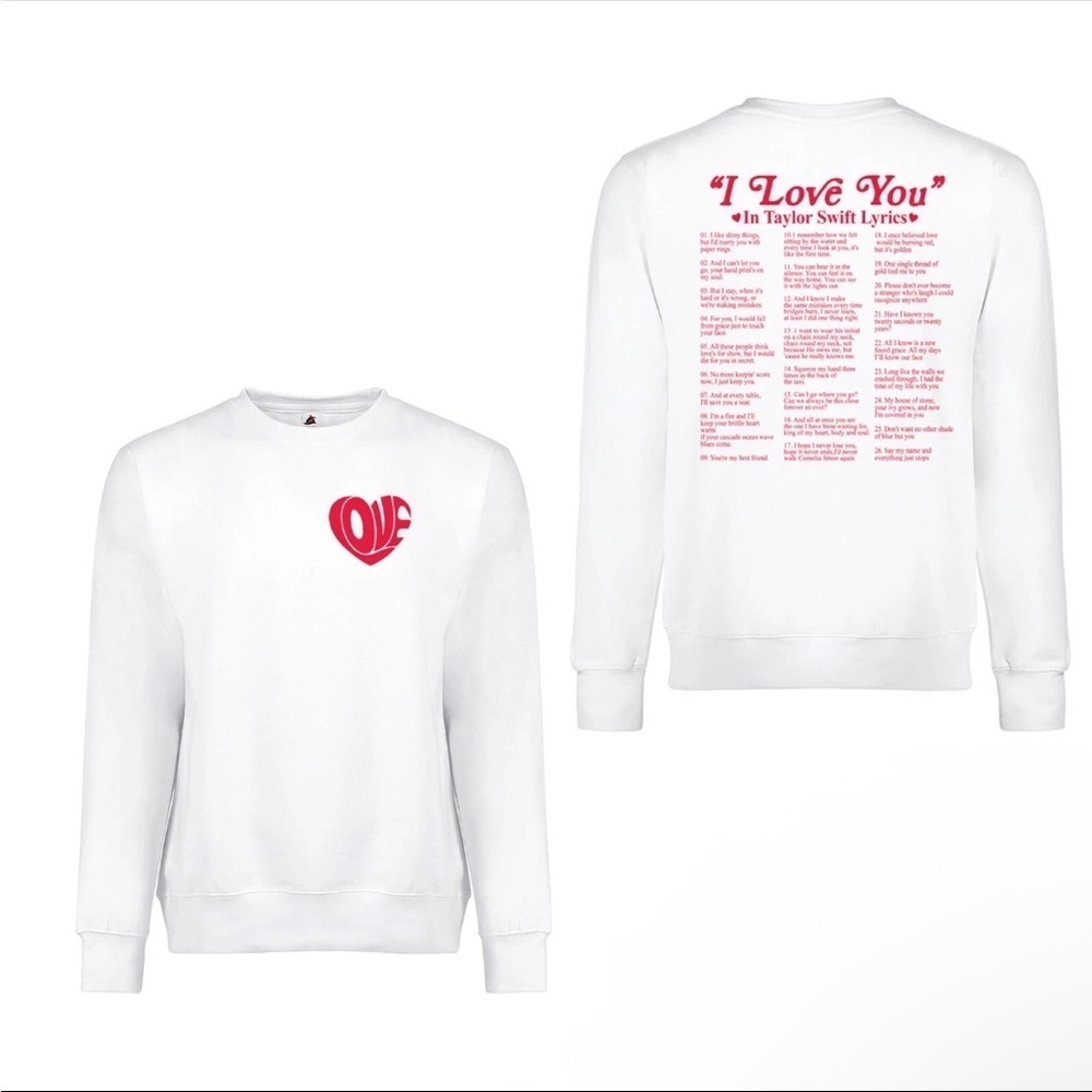 Taylor Swift I Love You Lyrics Sweatshirt Size M Swifty White Red Crewneck